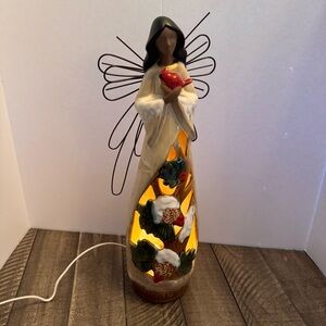 Cracker Barrel Ceramic Christmas Angel Lamp Light Peace Cardinal Holiday‎ Decor